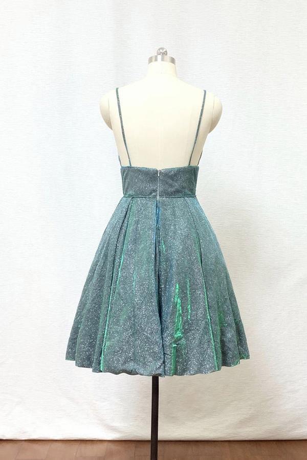 Xuewuba Dress Spaghetti Straps Silver Green Glitter Short Homecoming Dress