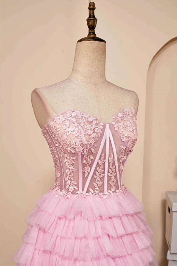 Xuewuba Dress Sweetheart Neck Layered Strapless Pink Homecoming Dress
