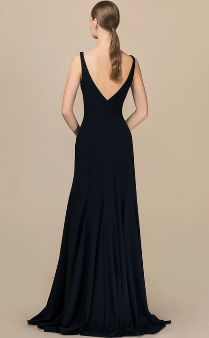 Weitese Dress Modern A Line Satin V-neck Floor-Length Backless Sleeveless Prom Dress Formal Wear Dresses