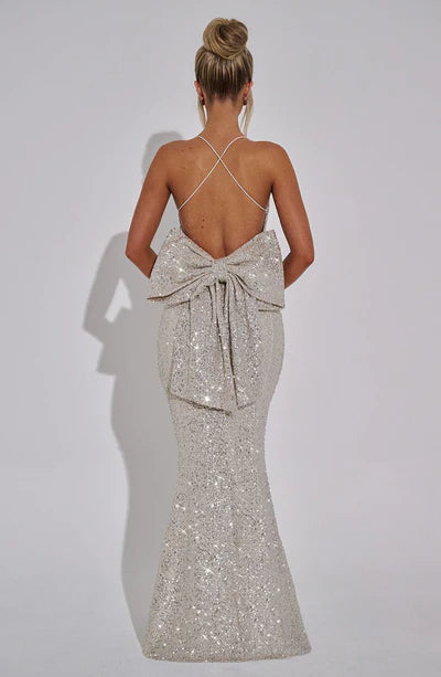 Women's Sexy Backless Sequin Long Dress Halter Corset Birthday Party Prom Wedding Evening Dress