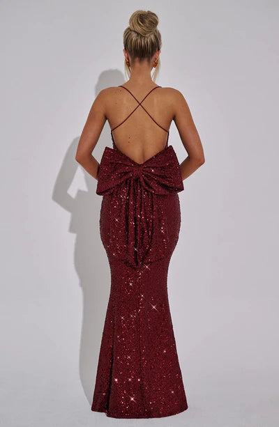 Women's Sexy Backless Sequin Long Dress Halter Corset Birthday Party Prom Wedding Evening Dress