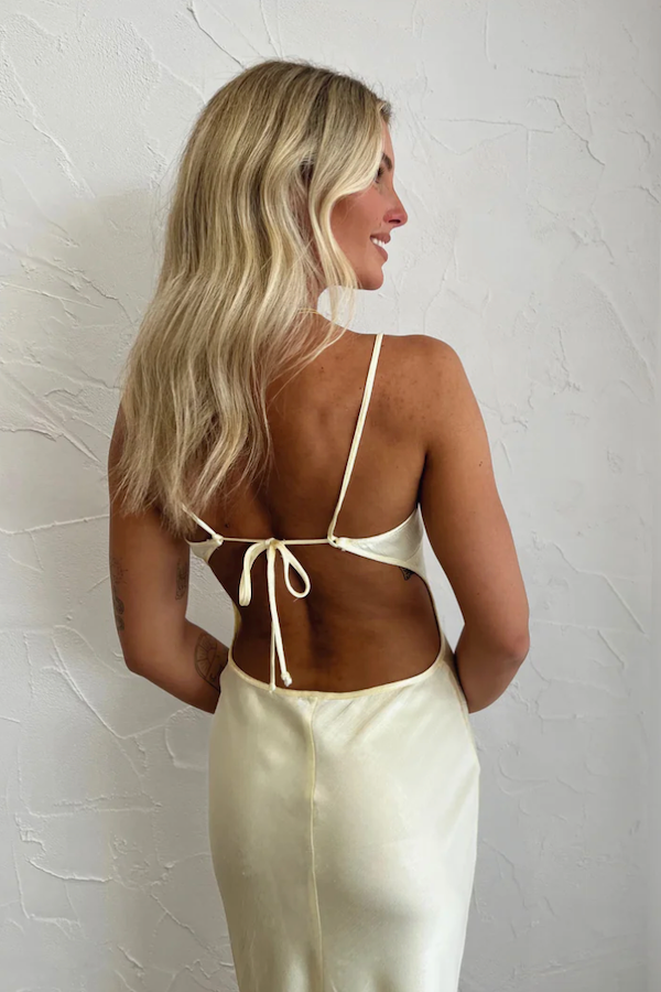 Xuewuba Dress Women's Satin Long Dress Sleeveless Hollow Out Open Back Backless Lace Up Spaghetti Straps Maxi Prom Dresses