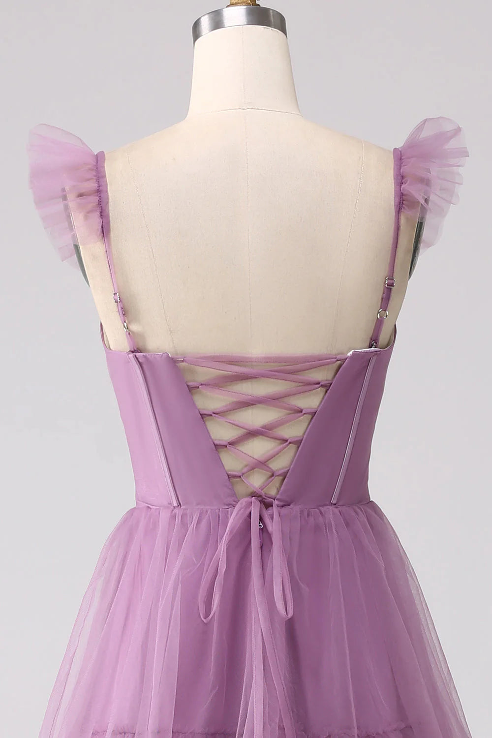 A Line Tulle Tiered Pleated Long Prom Dress With Slit