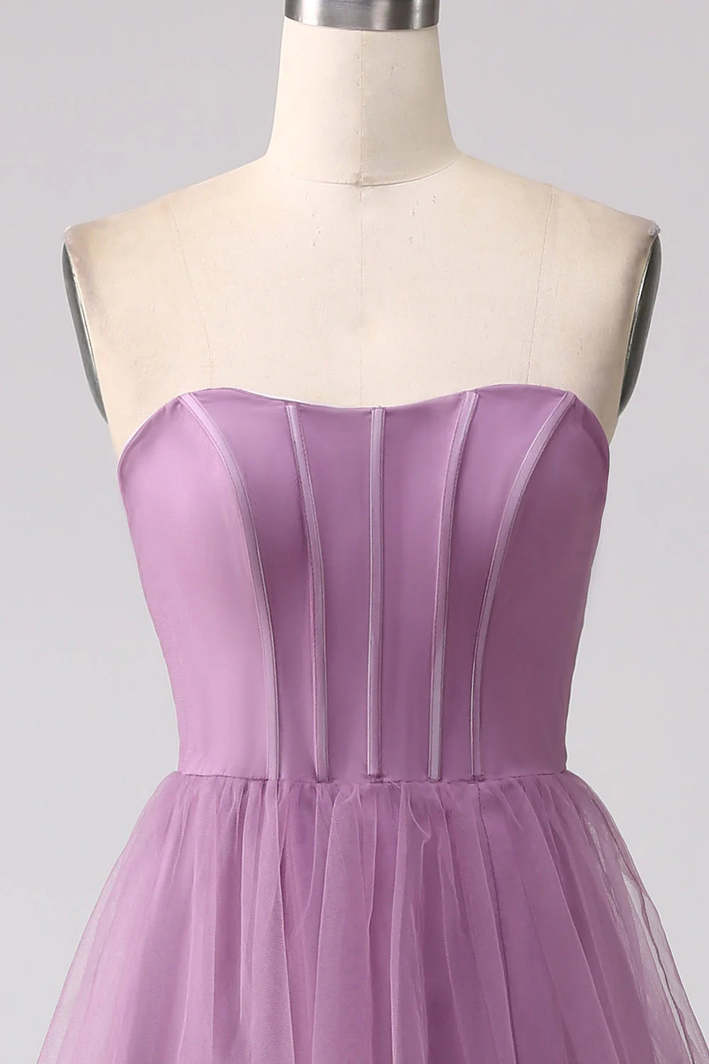A Line Tulle Tiered Pleated Long Prom Dress With Slit