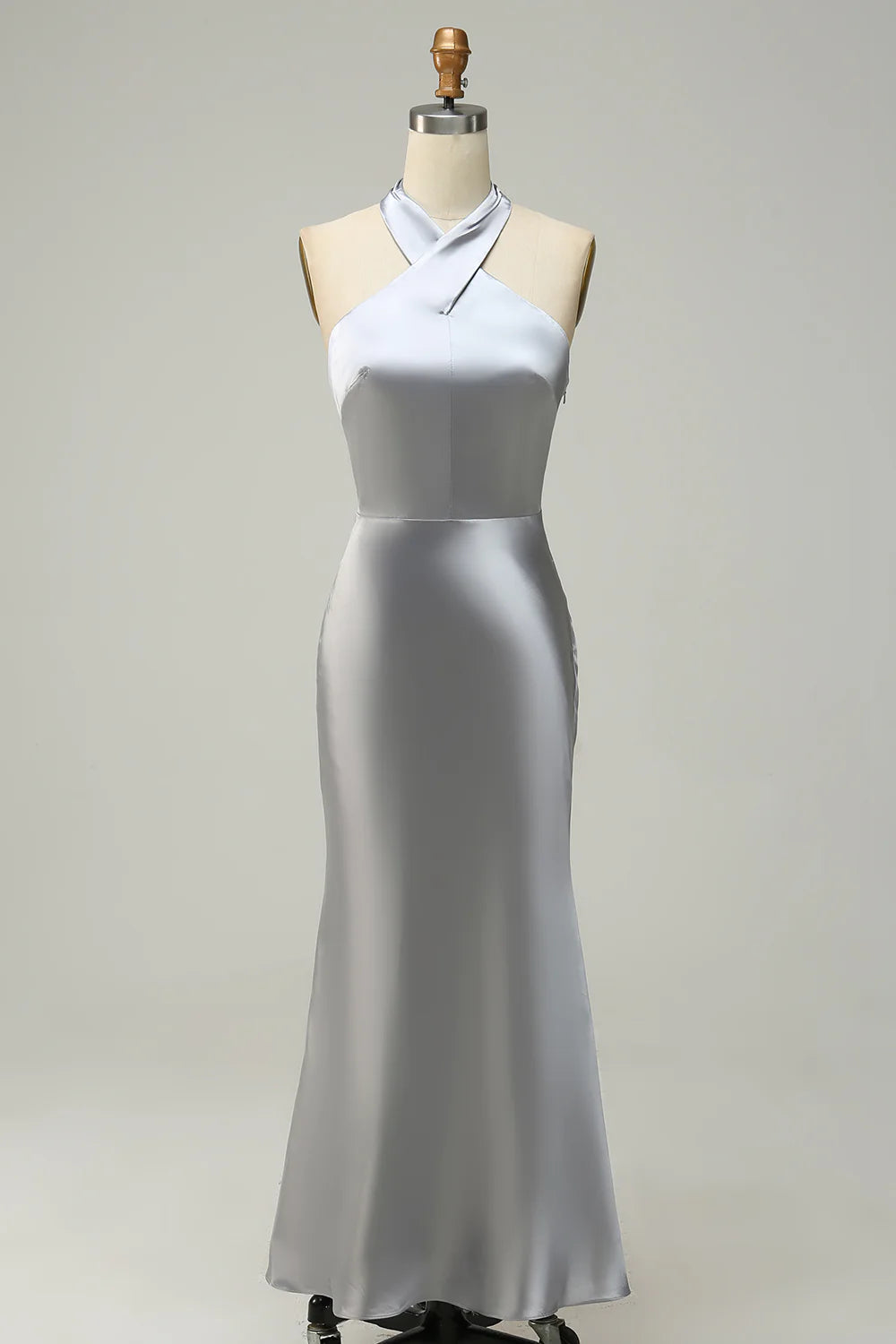 Halter Neck Satin Long Bridesmaid Dress