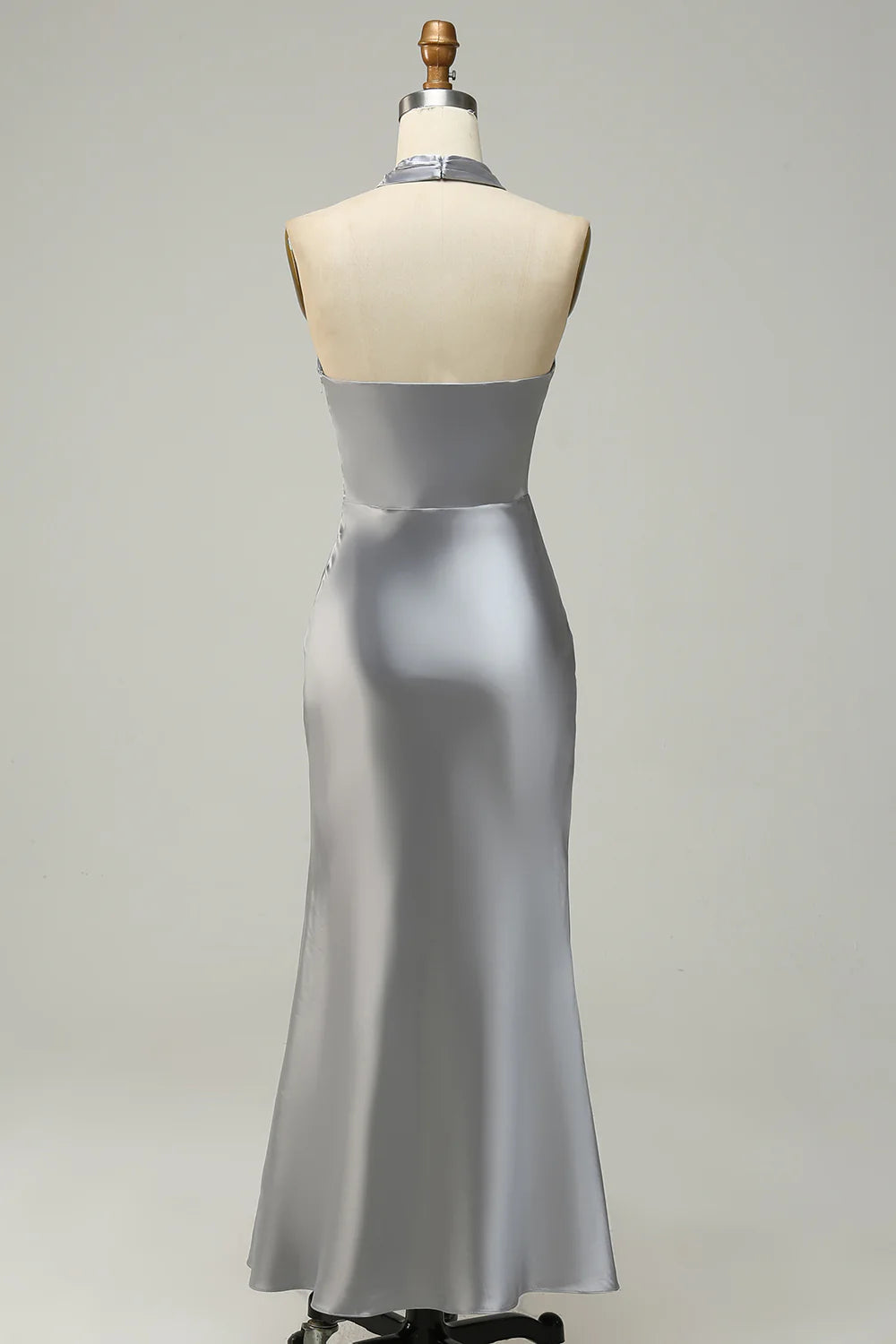 Halter Neck Satin Long Bridesmaid Dress