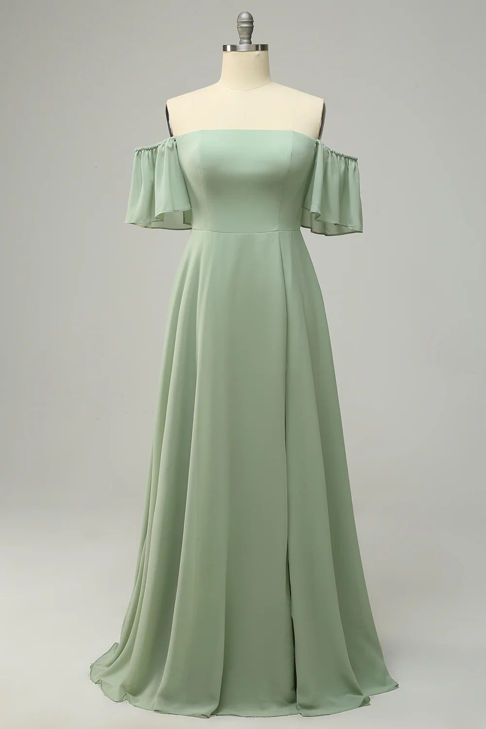 A Line Off The Shoulder Bridesmaid Dress With Ruffles