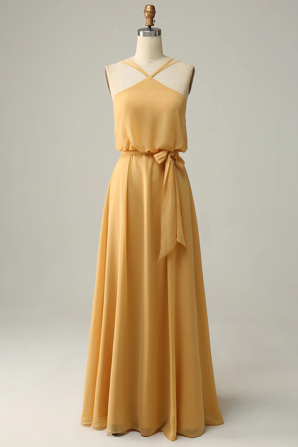 A-Line Halter Long Bridemaid Dress With Bowknot