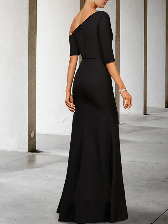 A-Line One-Shoulder 3/4 Length Sleeves Floor-Length Mother Of The Bride Dresses