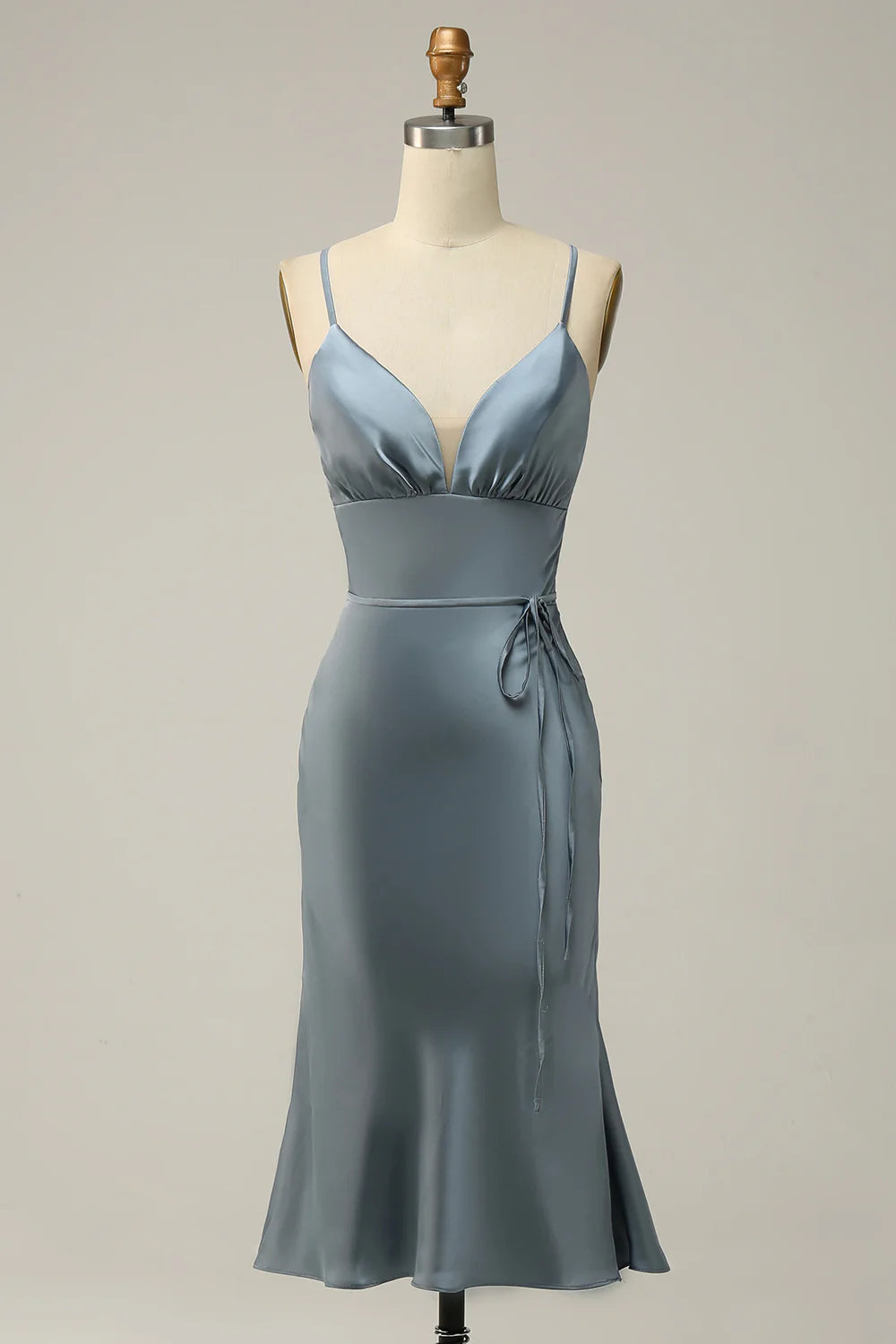 Sheath Spaghetti Straps Satin Bridesmaid Dress