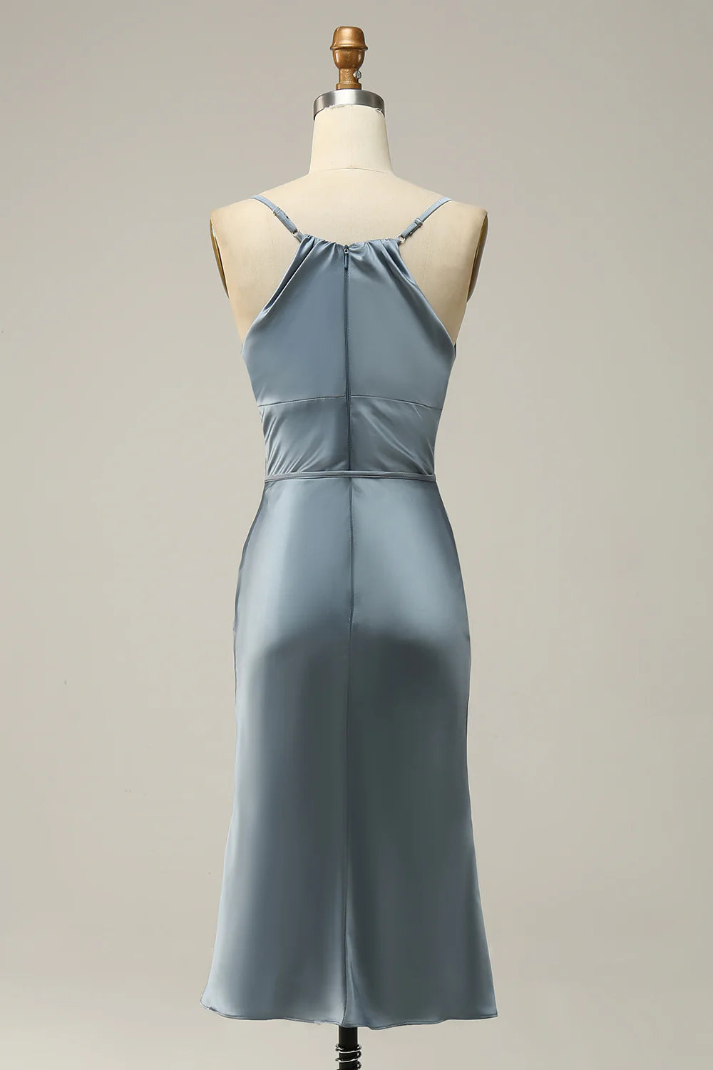 Sheath Spaghetti Straps Satin Bridesmaid Dress