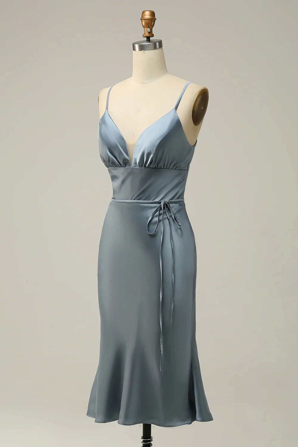 Sheath Spaghetti Straps Satin Bridesmaid Dress