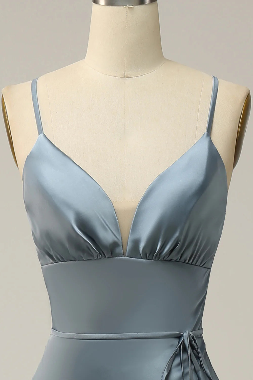 Sheath Spaghetti Straps Satin Bridesmaid Dress