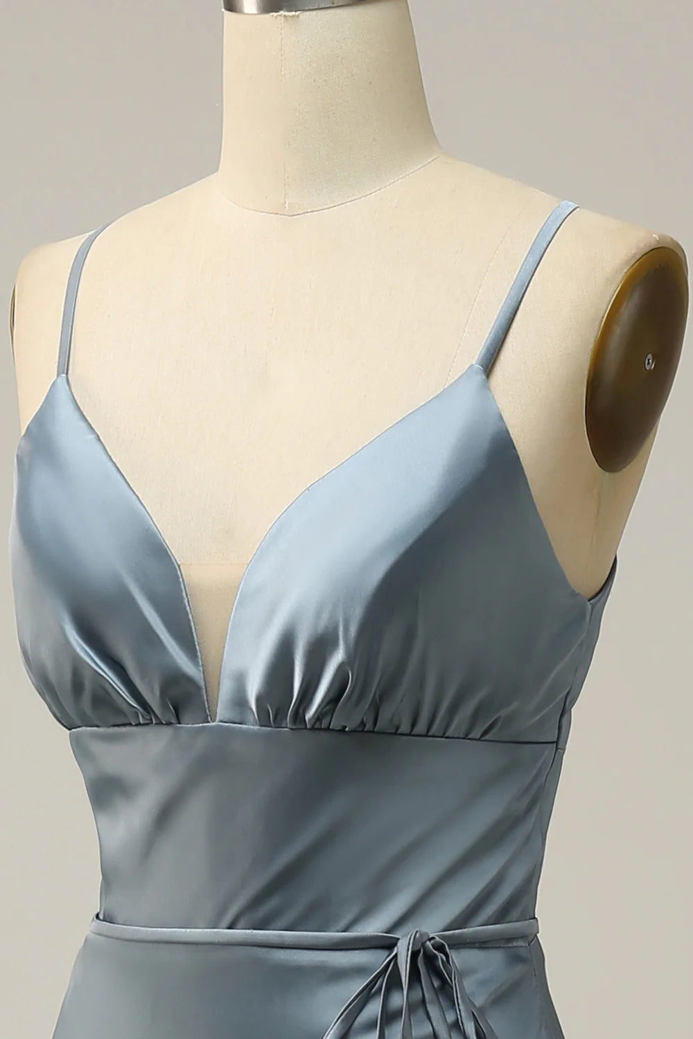 Sheath Spaghetti Straps Satin Bridesmaid Dress