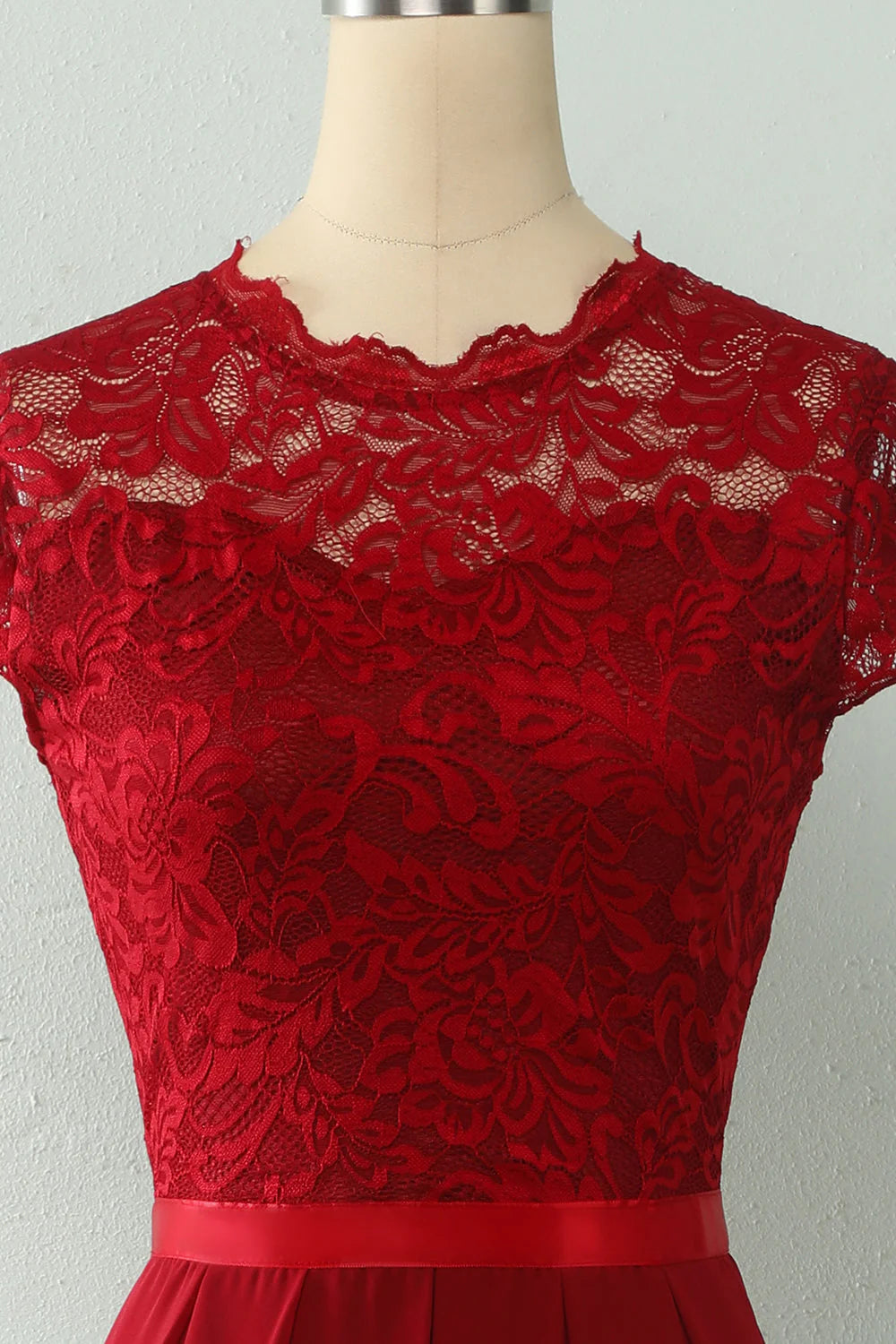 A-Line Round Neck Lace Bridesmaid Dress With Short Sleeved