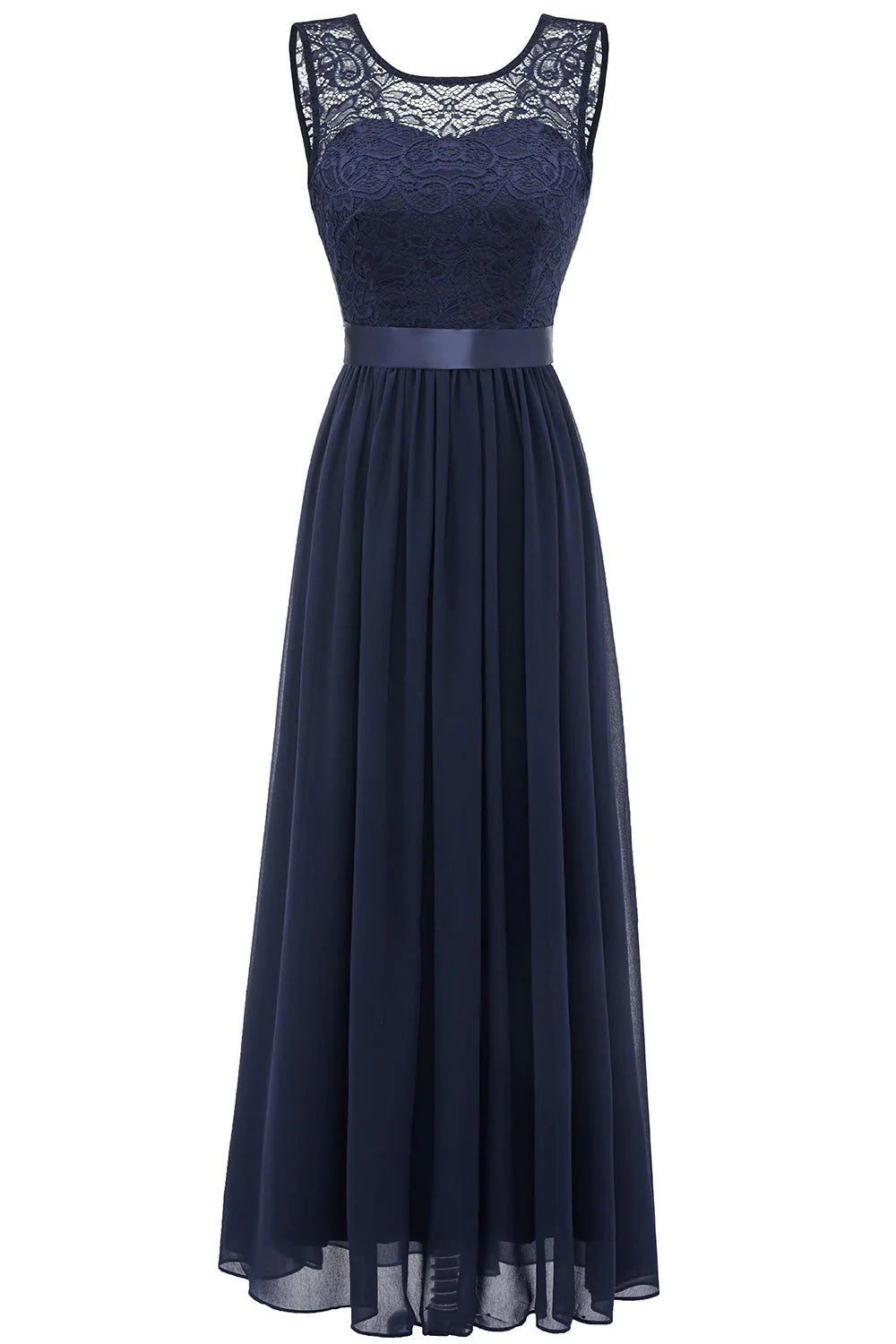 A-Line Round Neck Lace Bridesmaid Dress With Sleevess