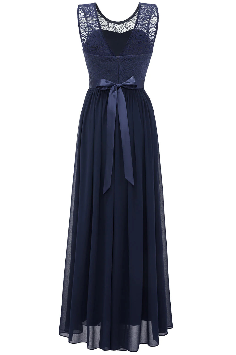 A-Line Round Neck Lace Bridesmaid Dress With Sleevess