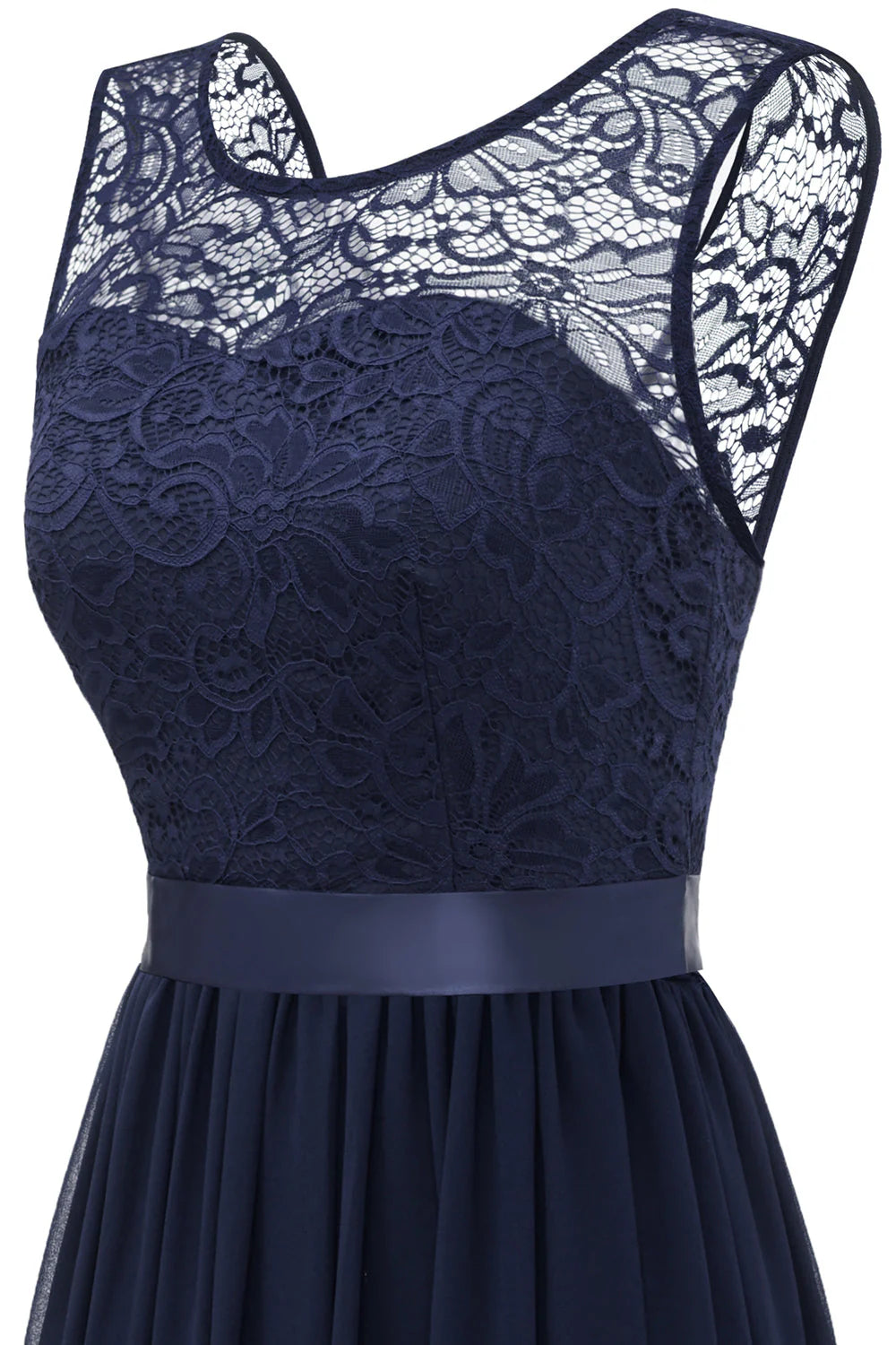 A-Line Round Neck Lace Bridesmaid Dress With Sleevess