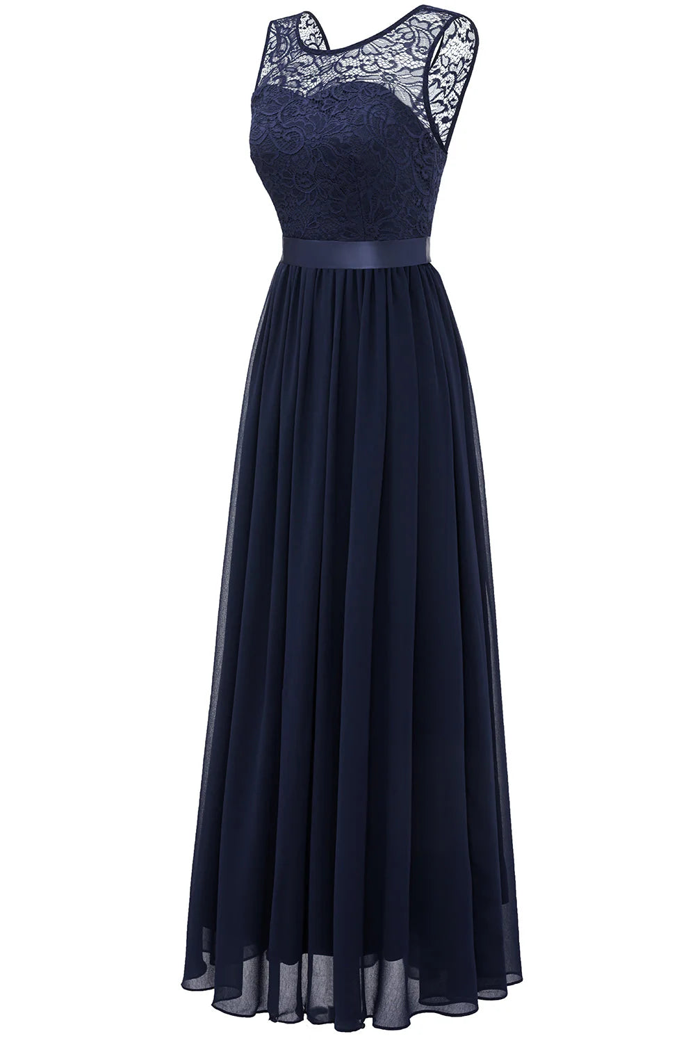 A-Line Round Neck Lace Bridesmaid Dress With Sleevess