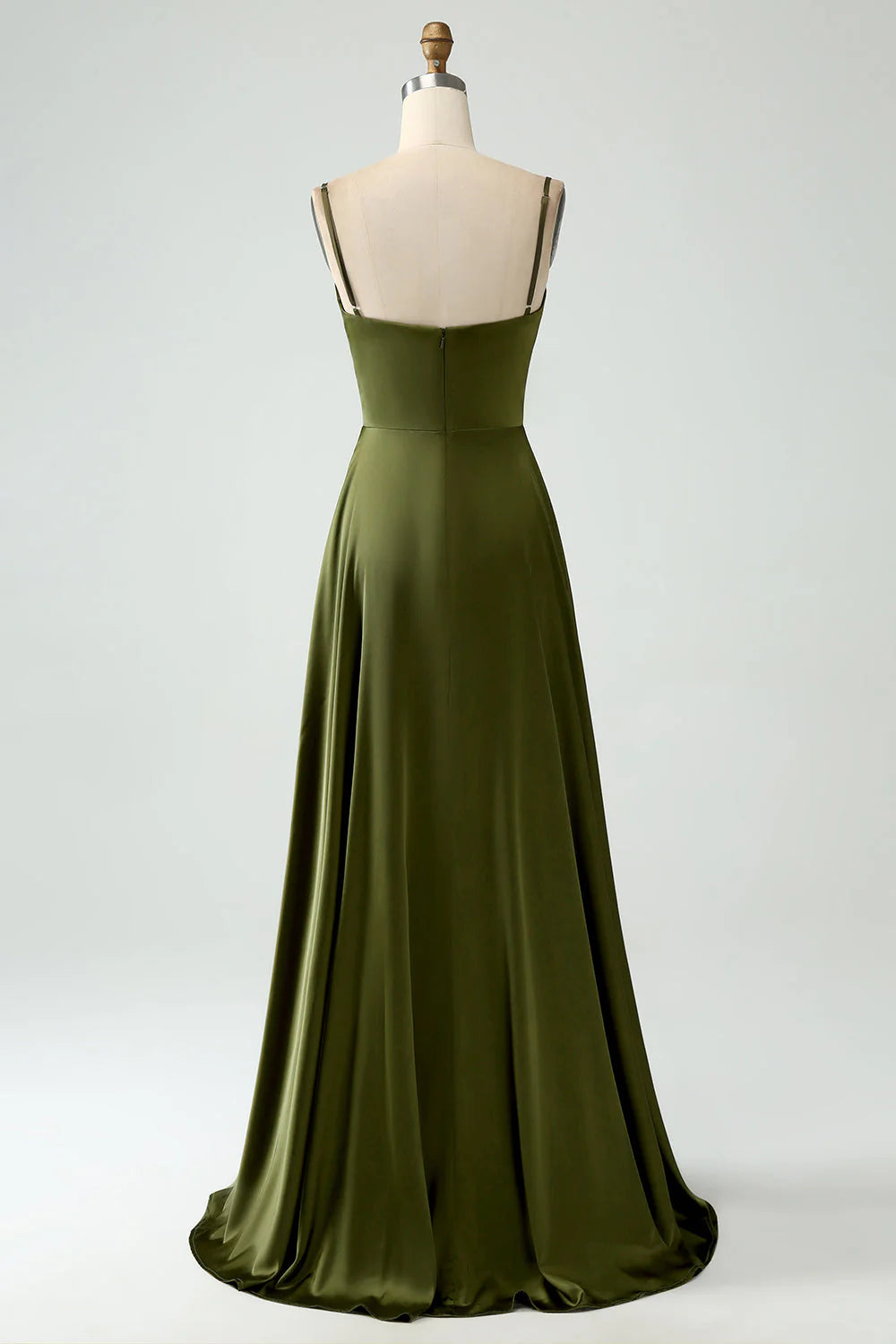 A-Line Spaghetti Straps Satin Long Bridesamid Dress
