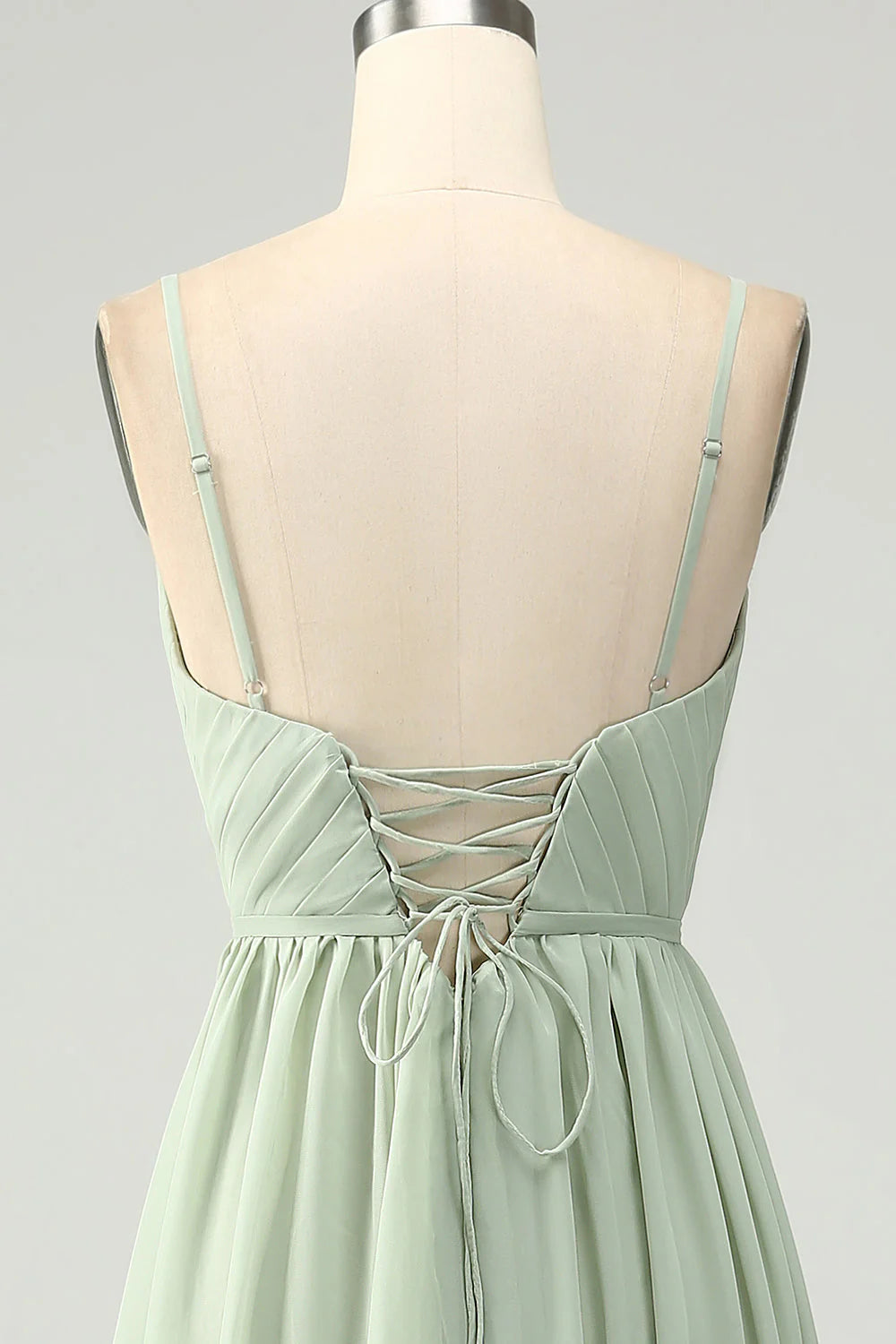 A-Line Chiffon Spaghetti Straps Long Bridesmaid Dress With Slit