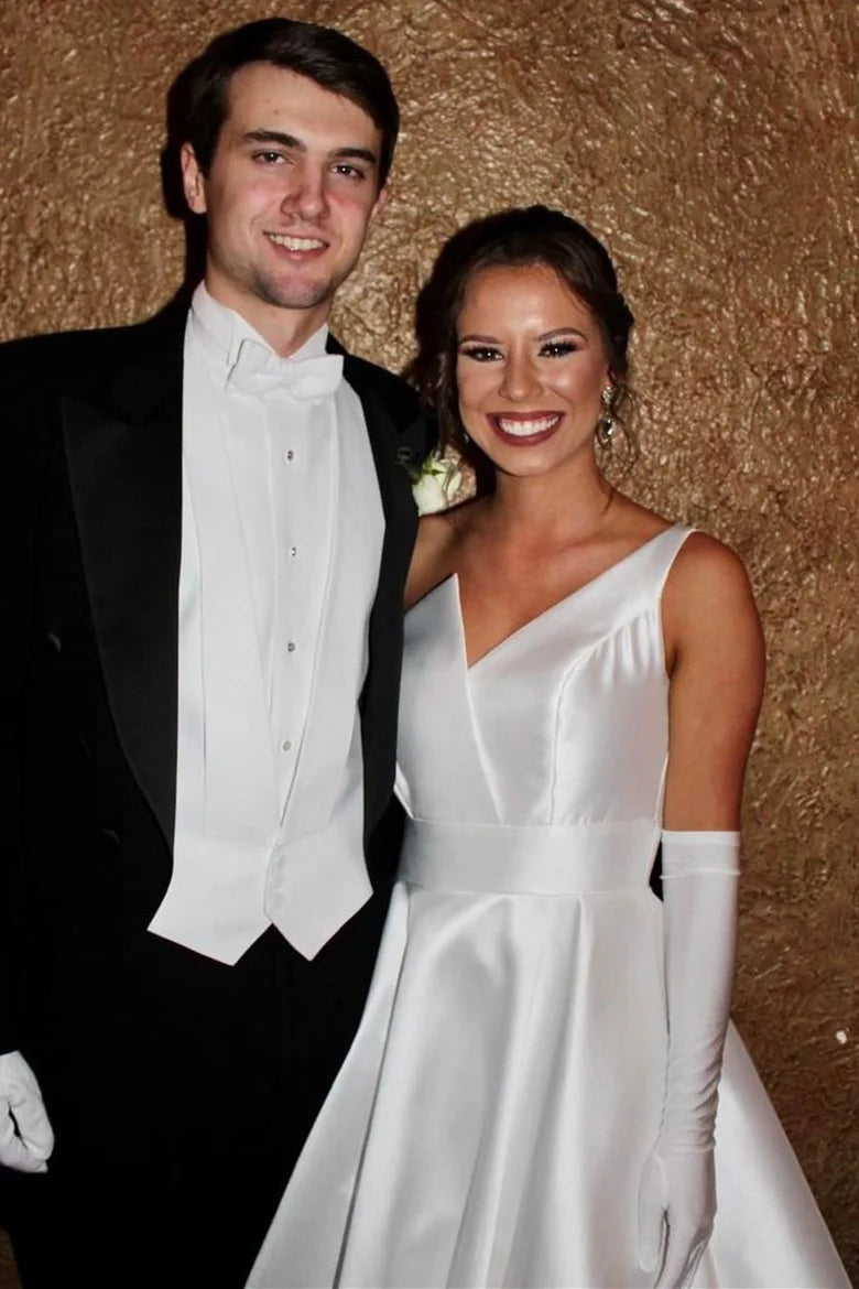 A-Line Asymmetrical Satin Long Wedding Dress
