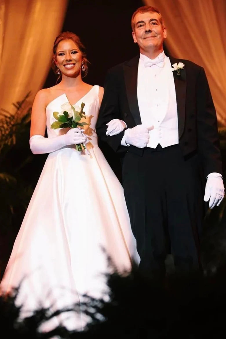 A-Line Asymmetrical Satin Long Wedding Dress