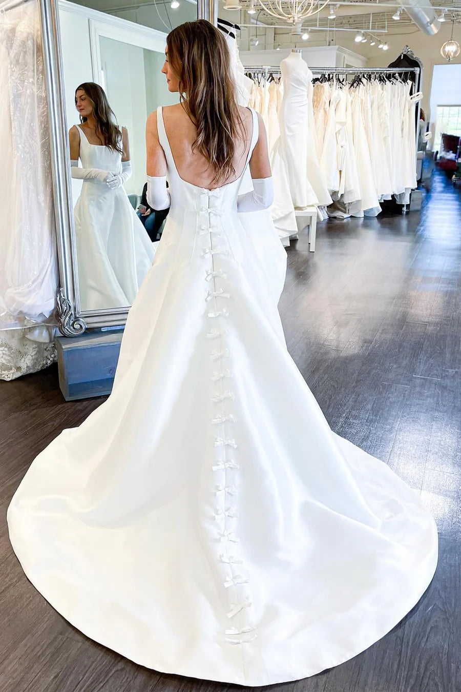 A-Line Square Neck Wedding Dress with Bows