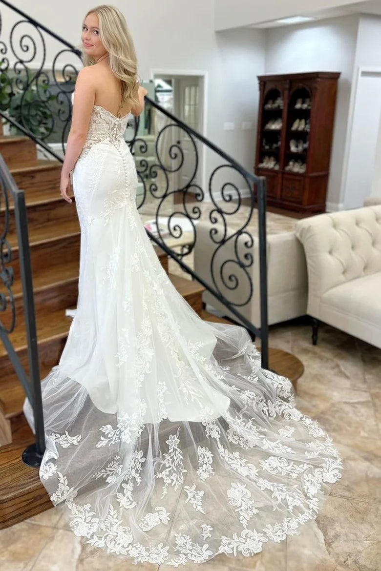 Strapless Trumpet Long Bridal Gown With Applique