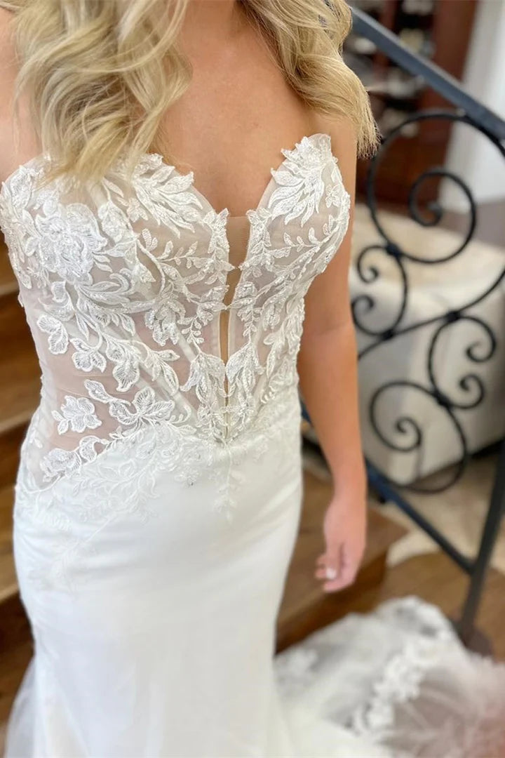 Strapless Trumpet Long Bridal Gown With Applique