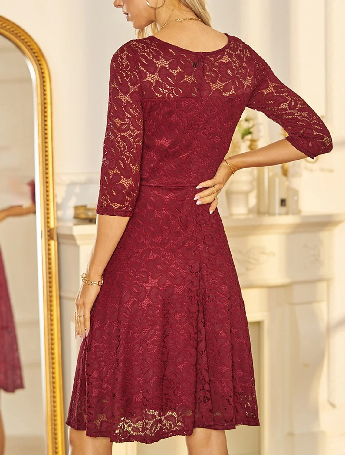 A-Line/Princess V-Neck Lace Wedding Guest Cocktail Dresses