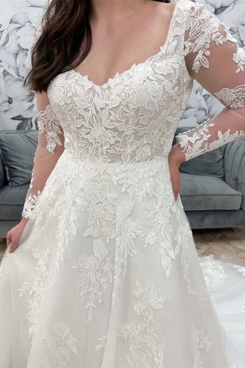 Off-the Shoulder Lace Satin Backless Wedding Dress