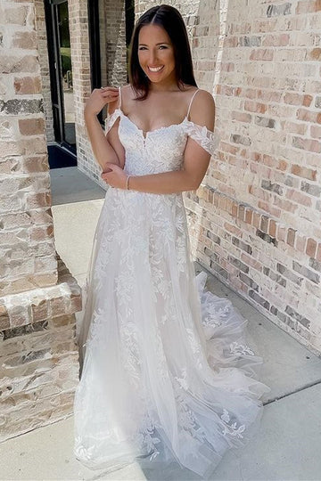 Thin Shoulder Strap With Exposed Back And Tail Decal Wedding Dress