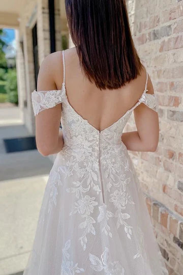 Thin Shoulder Strap With Exposed Back And Tail Decal Wedding Dress