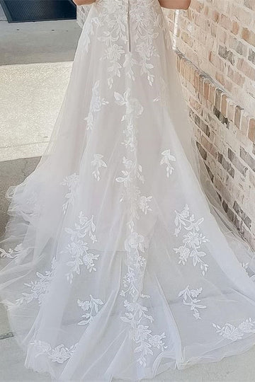 Thin Shoulder Strap With Exposed Back And Tail Decal Wedding Dress