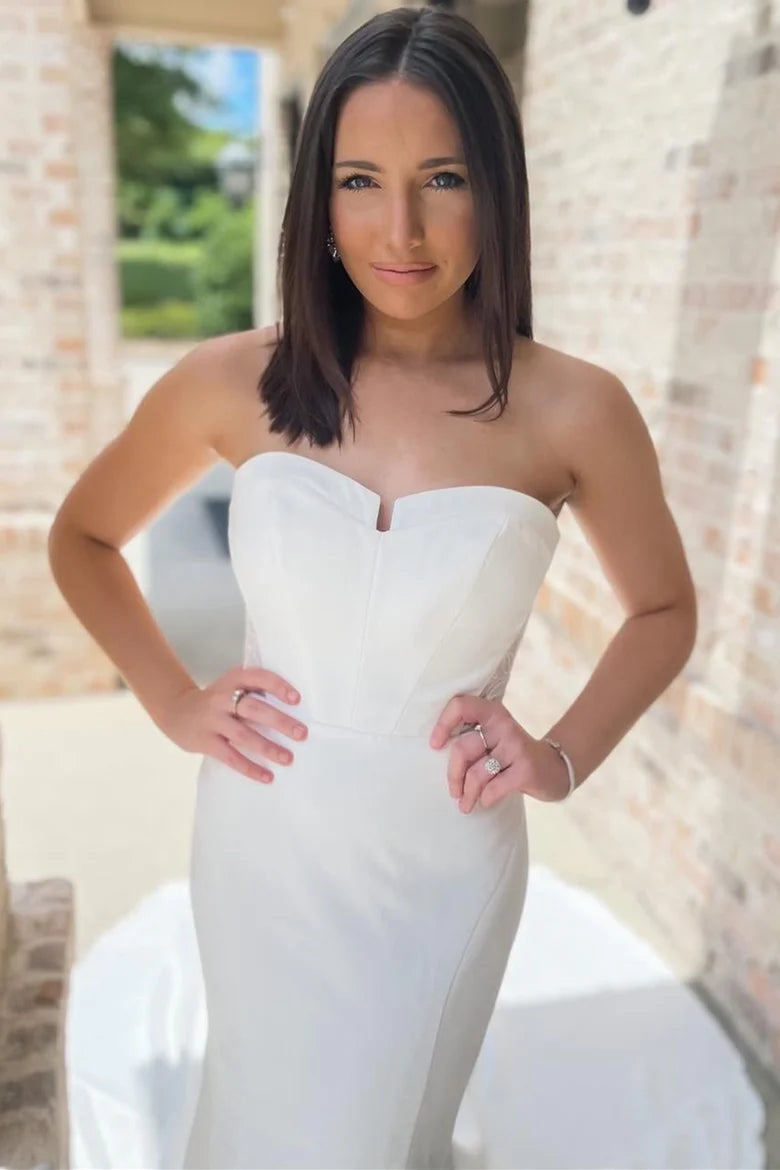 Strapless Open Back Mermaid Long Wedding Dress