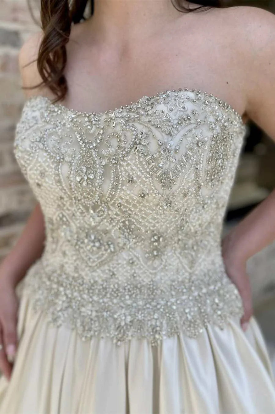 A-Line Strapless Beading Wedding Dress
