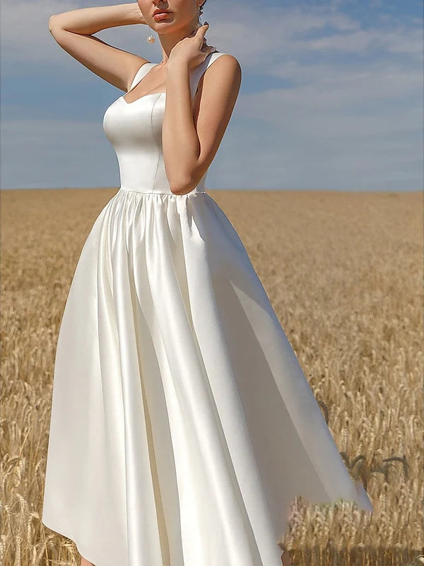 A-Line/Princess Scoop Neck Sleeveless Tea-Length Cocktail Dresses