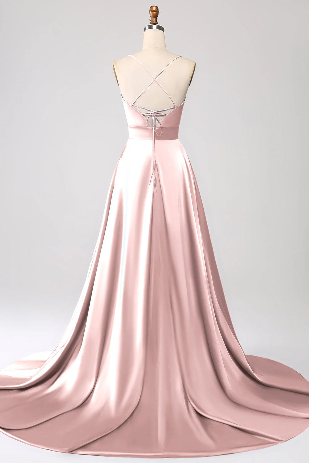 A Line Spaghetti Straps Satin Prom Dress With Slit