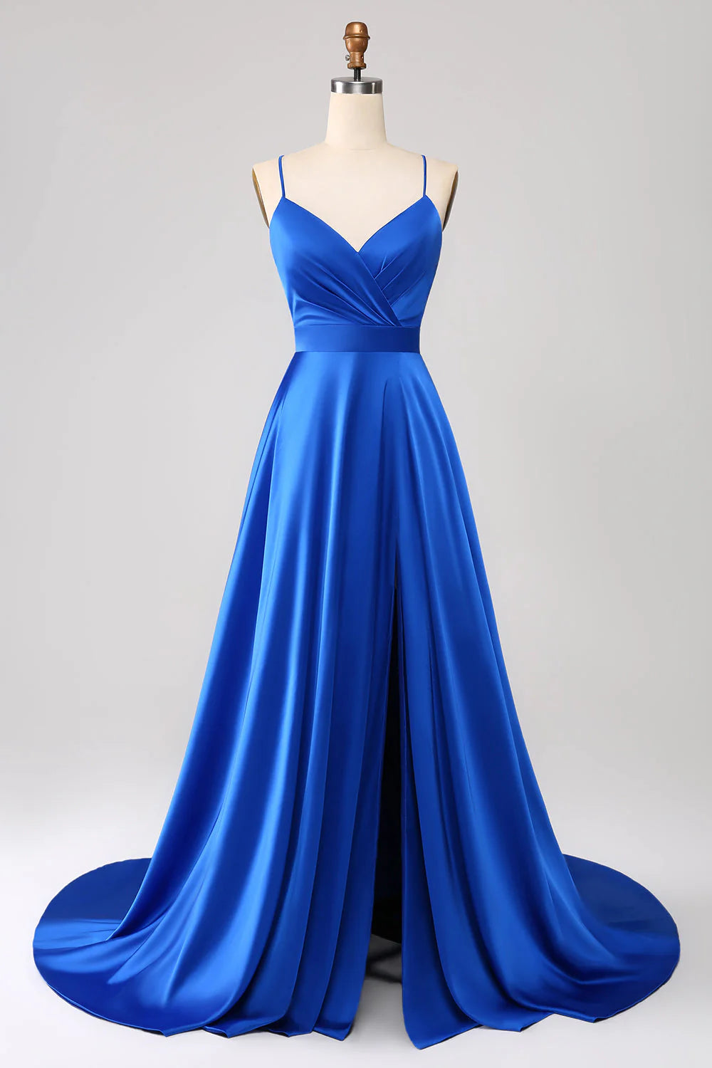 A Line Spaghetti Straps Satin Prom Dress With Slit