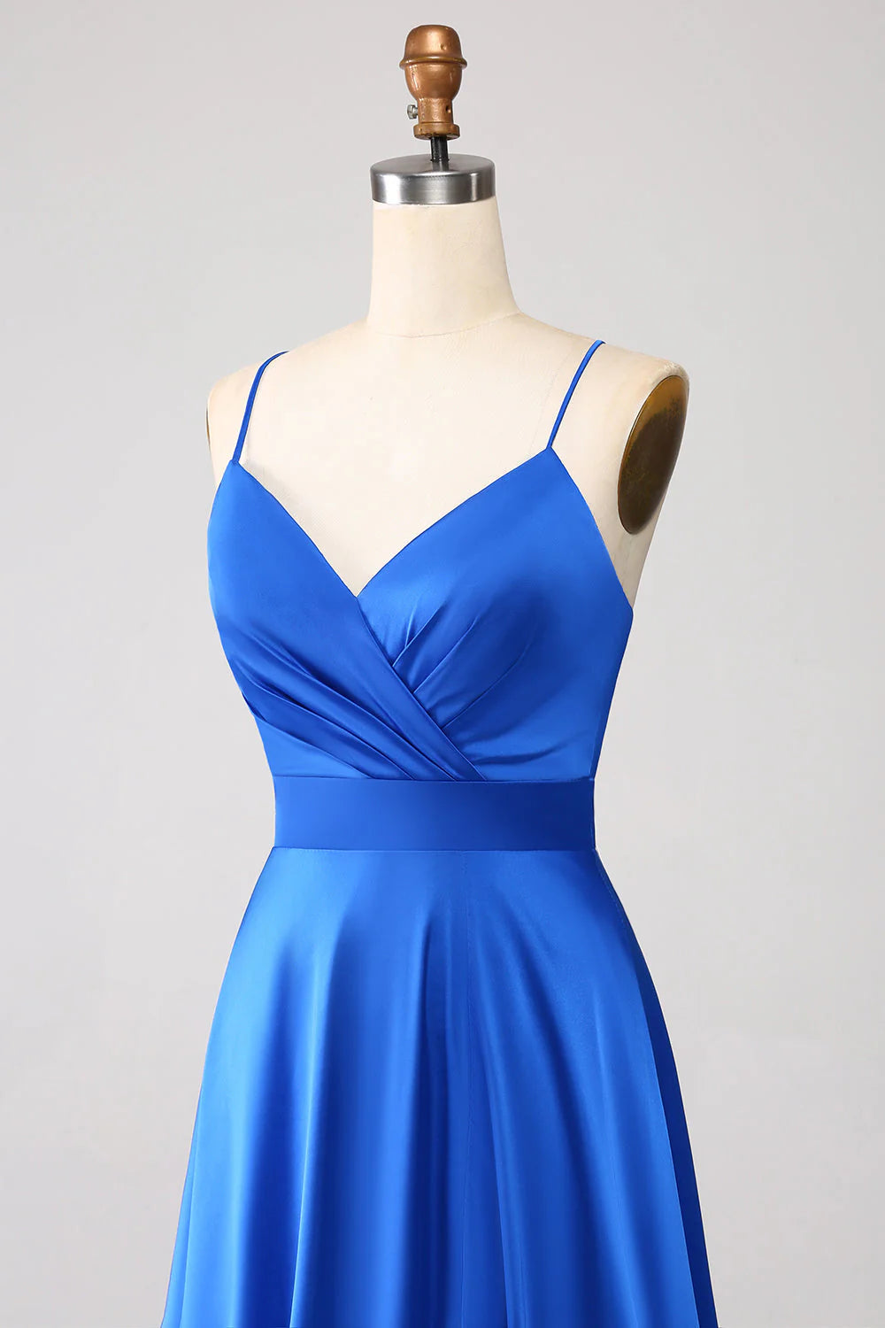 A Line Spaghetti Straps Satin Prom Dress With Slit