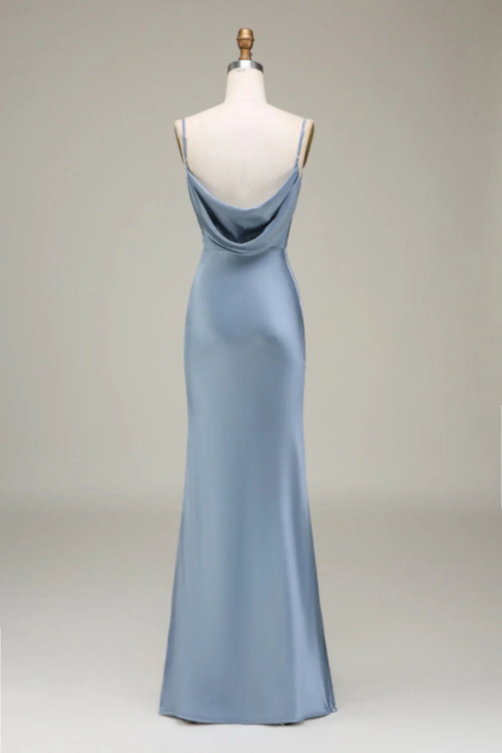 Sheath Spaghetti Straps Satin Long Bridesmaid Dress