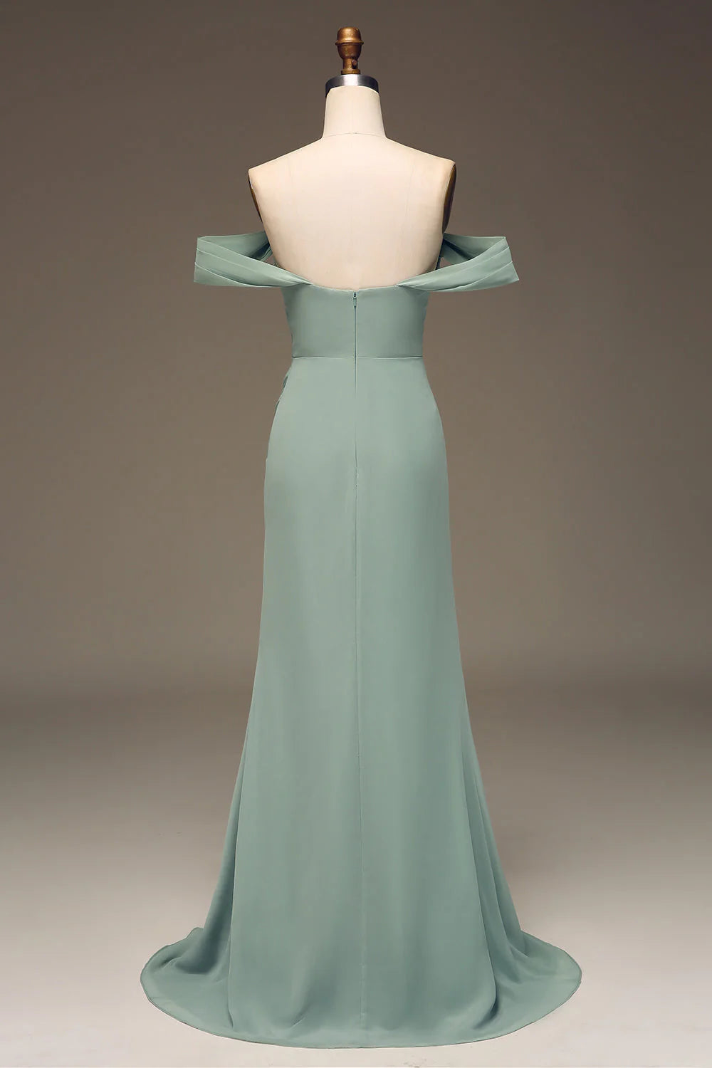 Off The Shoulder Sheath Chiffon Pleated Long Bridesmaid Dress