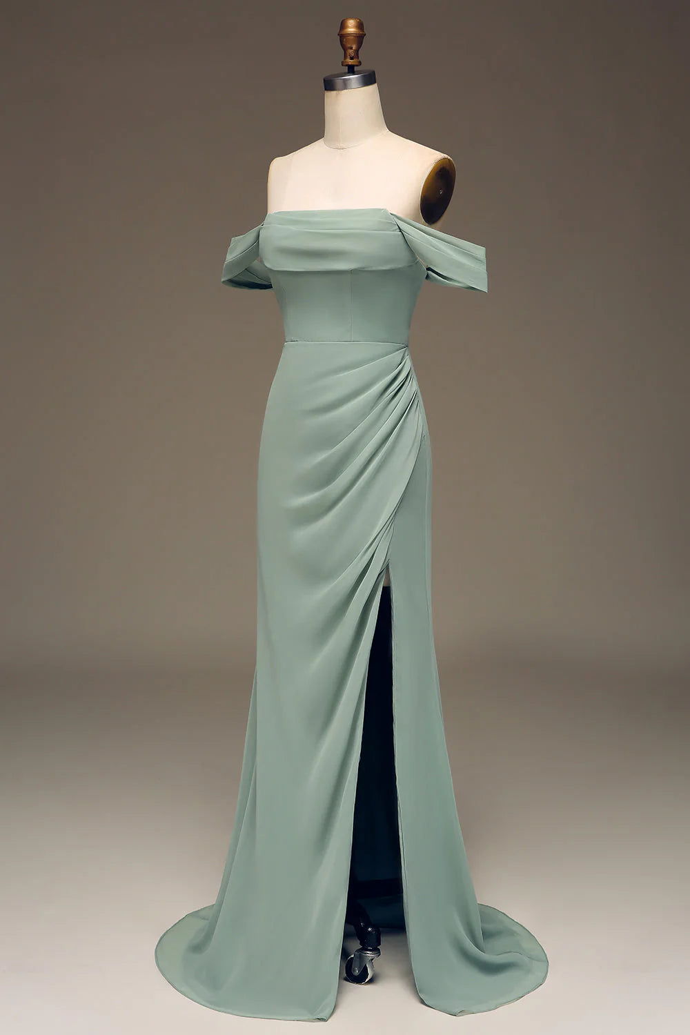 Off The Shoulder Sheath Chiffon Pleated Long Bridesmaid Dress