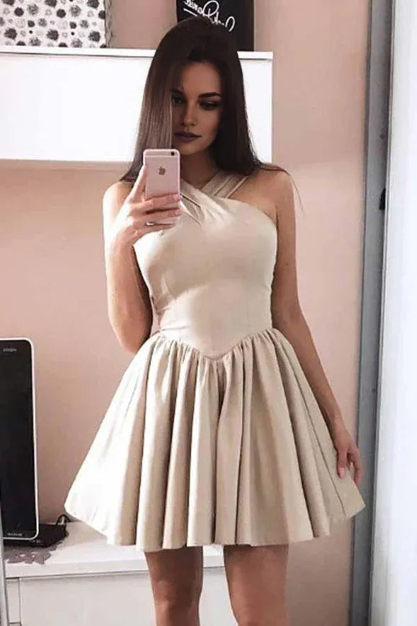 Xuewuba Dress A-Line Halter Sleeveless Satin Short Prom Dress Homecoming Dresses