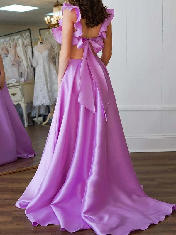 Xuewuba Dress A-line Square Neck Sleeveless Ruffles Sweep Train Dress Prom Dress