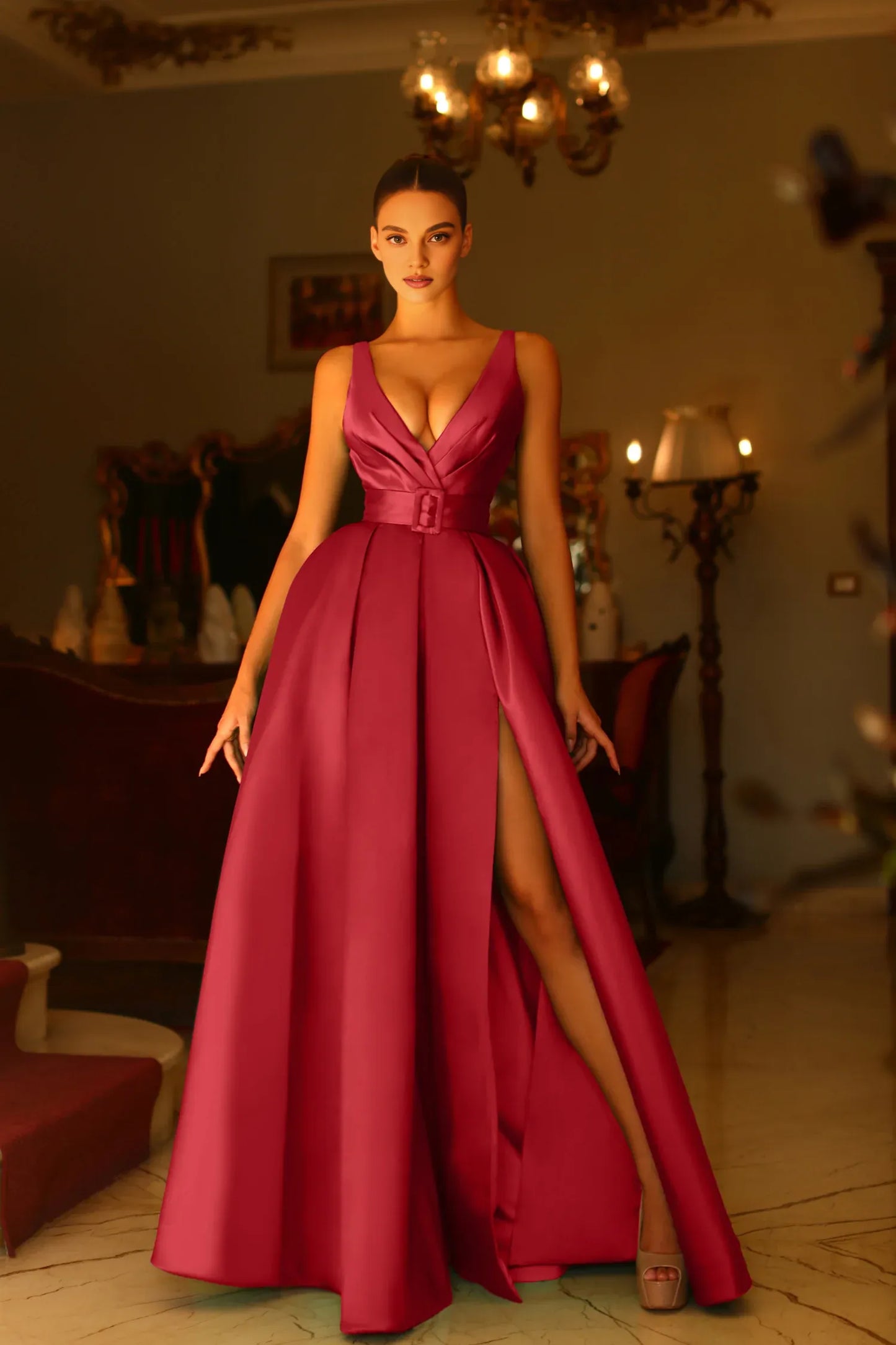 Xuewuba Dress Ball Gown A Line Prom Dress Sleeveless Classic V Neck V Back Sweep/Brush Train Formal Dress