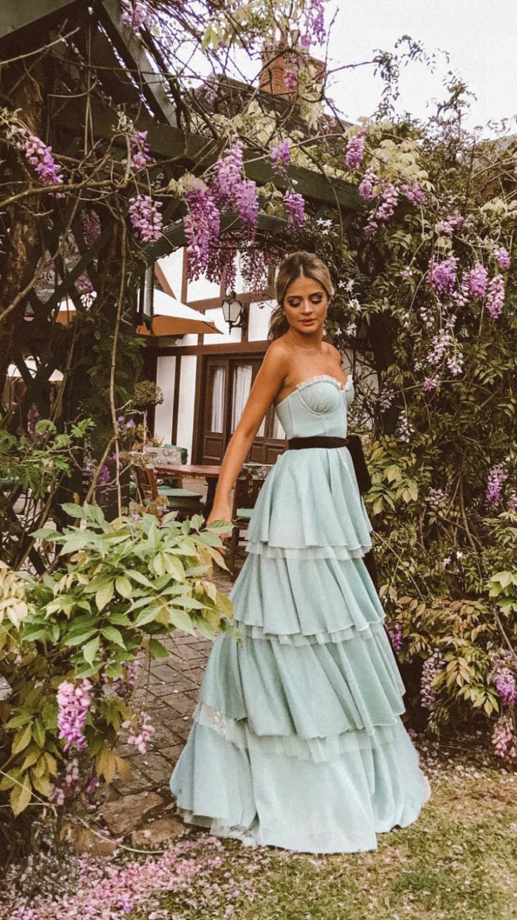 Xuewuba Dress Blue Fashion Tube Top Elegant Long Floor-length Layered Tulle Ball Gown Evening Dress Prom Dress