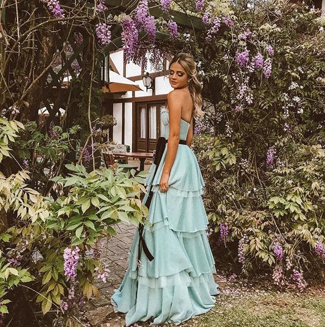 Xuewuba Dress Blue Fashion Tube Top Elegant Long Floor-length Layered Tulle Ball Gown Evening Dress Prom Dress