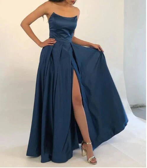 Xuewuba Dress Burgundy A-Line Long Prom Dress with Slit Floor Length Evening Gown